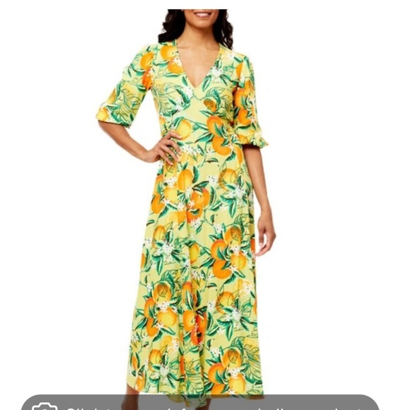LOVE BY DESIGN Sun Benito Crepe Maxi Dress In Orange Season size L - Picture 1 of 4